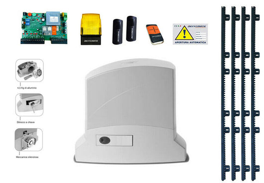 KIT PER CANCELLO SCORREVOLE 600Kg 230V + 4 MT METRI DI CREMAGLIERA CREMAGLIERE