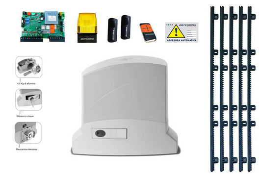 KIT AUTOMAZIONE CANCELLO SCORREVOLE 600KG 230V 5 MT CREMAGLIERA SI ADATTA A FAAC