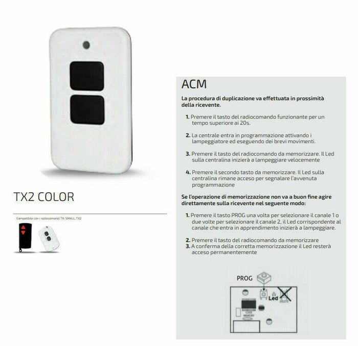 Telecomando Radiocomando bicanale rolling code ACM 2 canali TX2 COLOR TX-SMALL