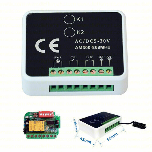 RICEVENTE COMPATIBILE CON SCHEDA RADIO ROLLING CODE AUTOMAZIONE 12V 24V 2 CH