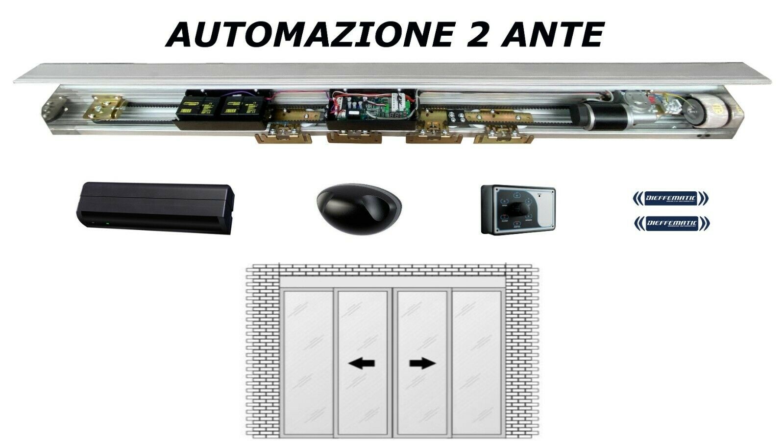 PORTA AUTOMATICA SCORREVOLE 2 ANTE COMPLETA AUTOMATISMO INGRESSO AUTOMATICO 24V