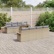Set Divano da Giardino con cuscino 9 pcs Beige Poly Rattan
