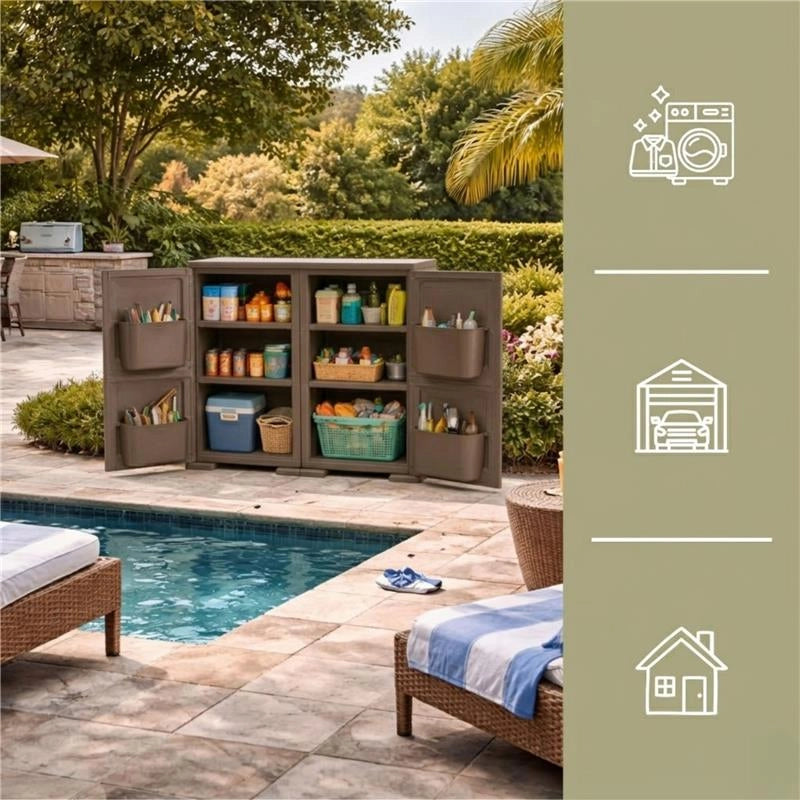 ARMADIO MULTIUSO 2 ANTE WENGÉ 79X43X85,5 CM CON 4 TASCHE LATERALI – CONTENITORE SALVASPAZIO PER INGRESSO E ORGANIZZAZIONE ZONA LIVING