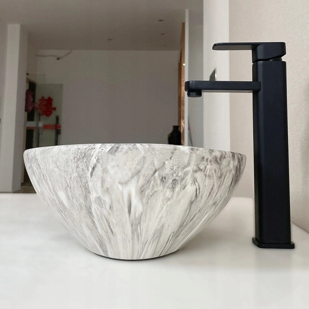 Lavabo da appoggio in ceramica, 42x34 cm, effetto pietra, rotondo
