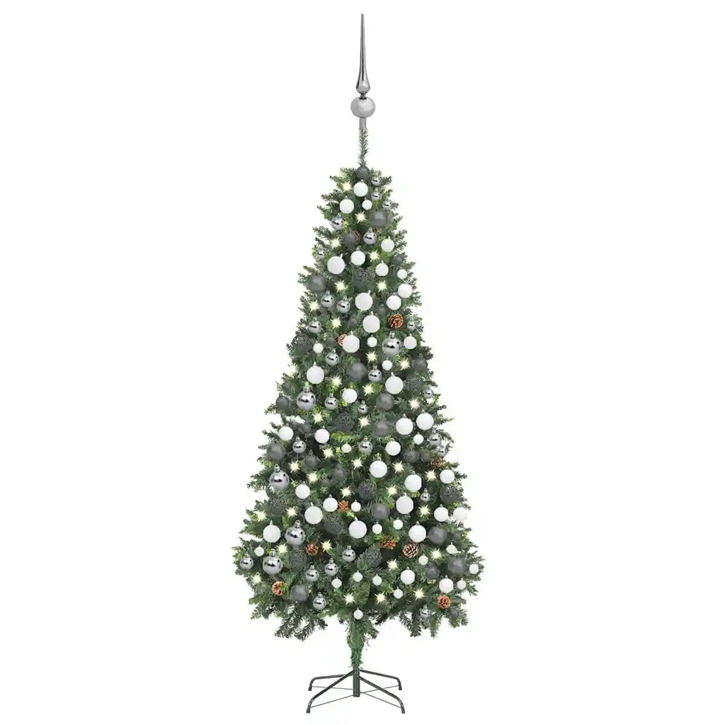 Set Albero Natale Artificiale con LED Palline e Pigne 210 cm cod mxl 27556