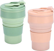 Bicchieri di silicone pieghevoli 350 ml - tazza da caffè e biberon da viaggio - BPA libero - biberon pieghevole con coperchio - campeggio - verde rosa