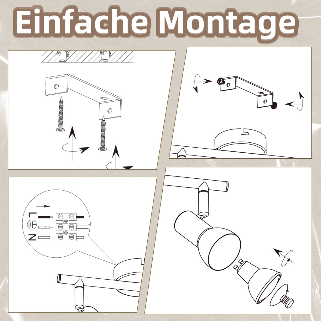 ZMH Faretto da soffitto bianchi 4 luci GU10 orientabili 350° metallo per soggiorno senza lampadina