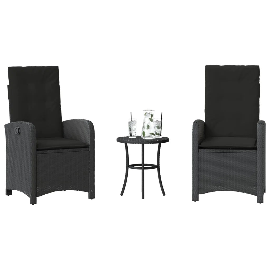 Set da BistrÃ² 3 pz con Cuscini Nero in Polyrattan