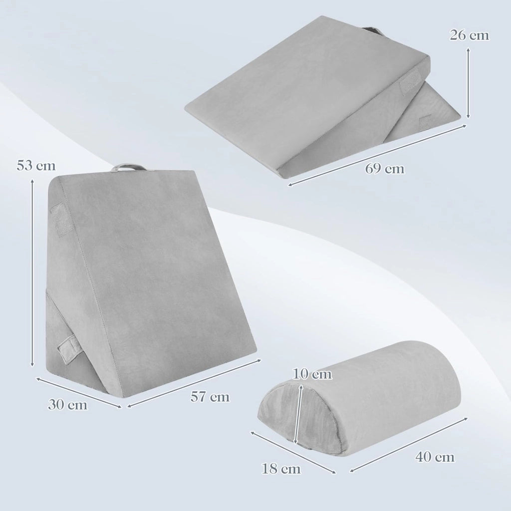 Set di 3 Cuscini a Cuneo per Letto, Cuscino Inclinabile Regolabile con Schiuma Memory Air, Set di Cuscini Alleviare il Dolore alla Schiena (Grigio)