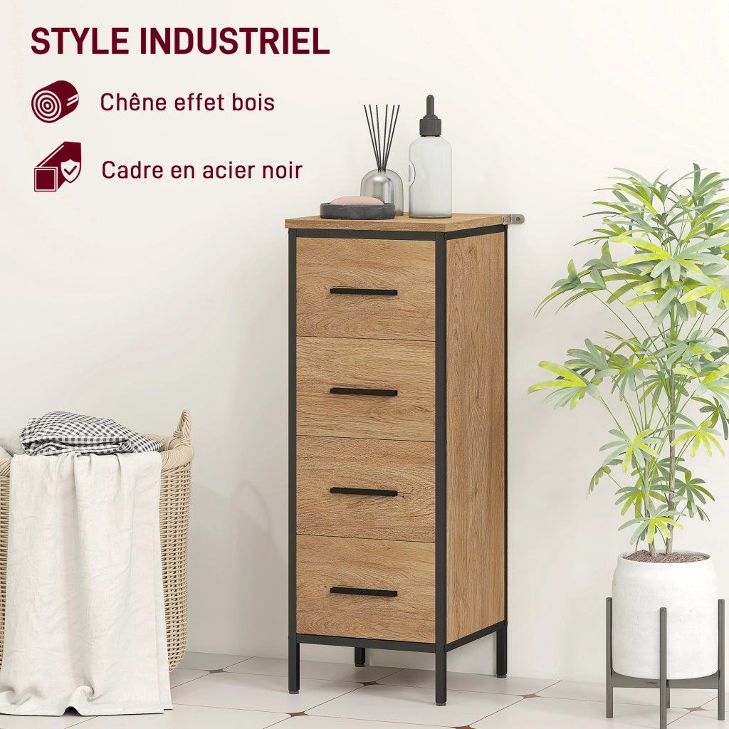 Mobiletto Bagno Stretto con 4 Cassetti in Acciaio ¨C Zephmum ¨C Rovere 30x30x82
