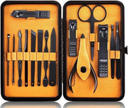 Set di manicure - Set di taglia unghie professionale - Set di pedicure in acciaio inossidabile - 15 pezzi con valigetta - Viaggio - Nero giallo