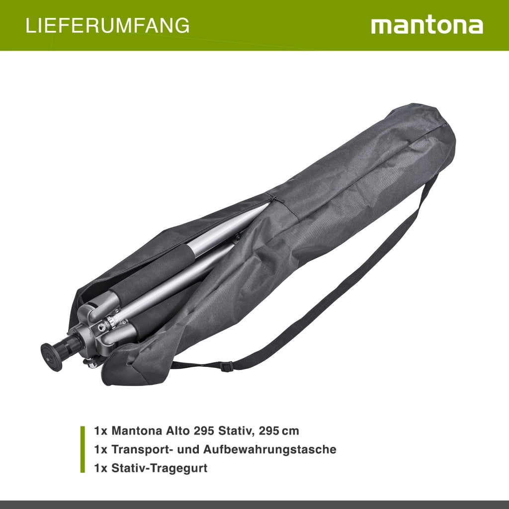 Mantona Alto Cavalletto fotografico, altezza regolabile fino a 295 cm, alluminio, max 6 kg, Treppiedi Stativo fotografia