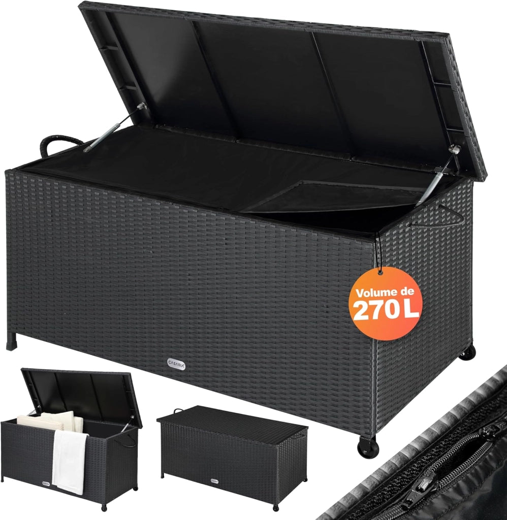 ® Baule da Esterno XXL 117x53x60cm 270L Box con Ruote Impermeabile Resistente Cassettone Contenitore Cuscini Giocatoli Mobili Giardino Bauli