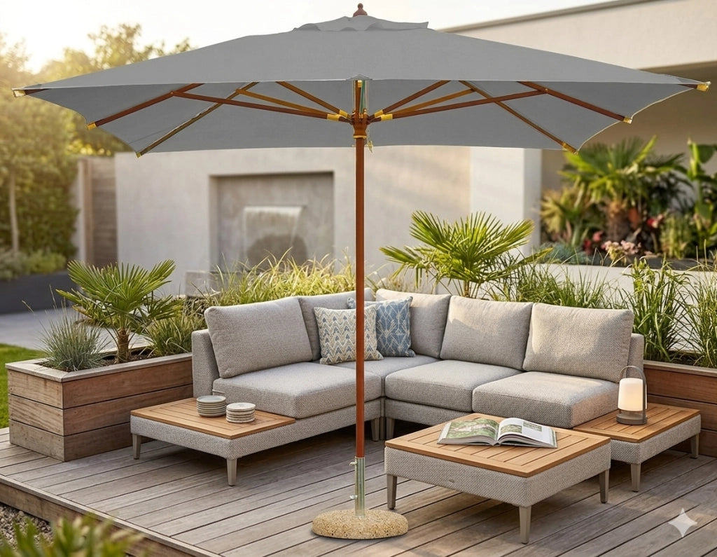 Ombrellone da Giardino 3x3m Palo Ø48 mm in Legno e Poliestere Grigio