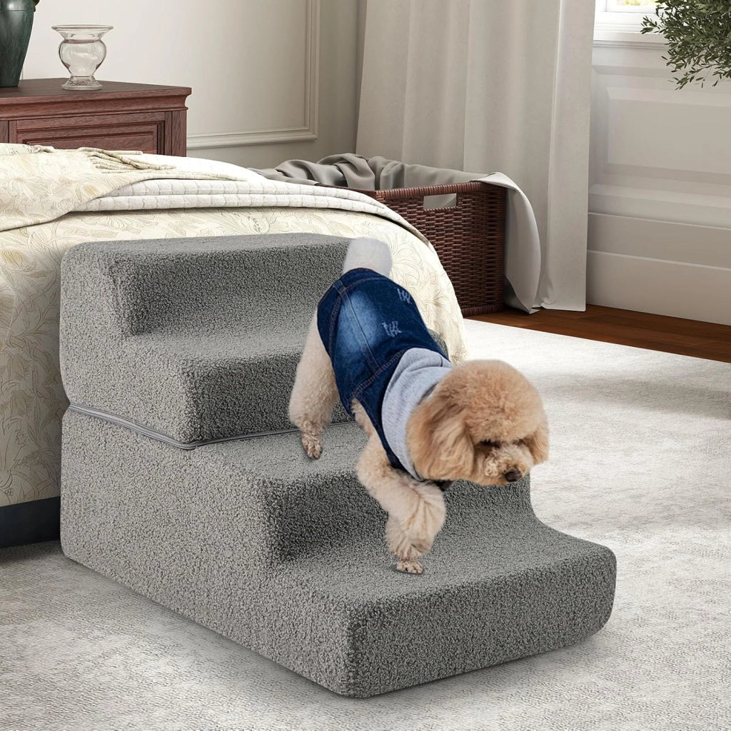 Scalette in Schiuma a 4 Gradini, Rampa per Cani Pieghevole con Fondo Antiscivolo e Copertura Rimovibile e Lavabile per Letto Alto Divano, Scala per Cani e Gatti, 60 x 40 x 40 cm