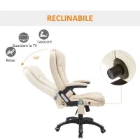 Poltrona Massaggiante da Ufficio ad Altezza Regolabile con 6 Punti Massaggianti, in PU, 62x68x111-121 cm, Beige