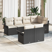 Set Divano da Giardino 7 Pezzi con Cuscini Nero Polyrattan