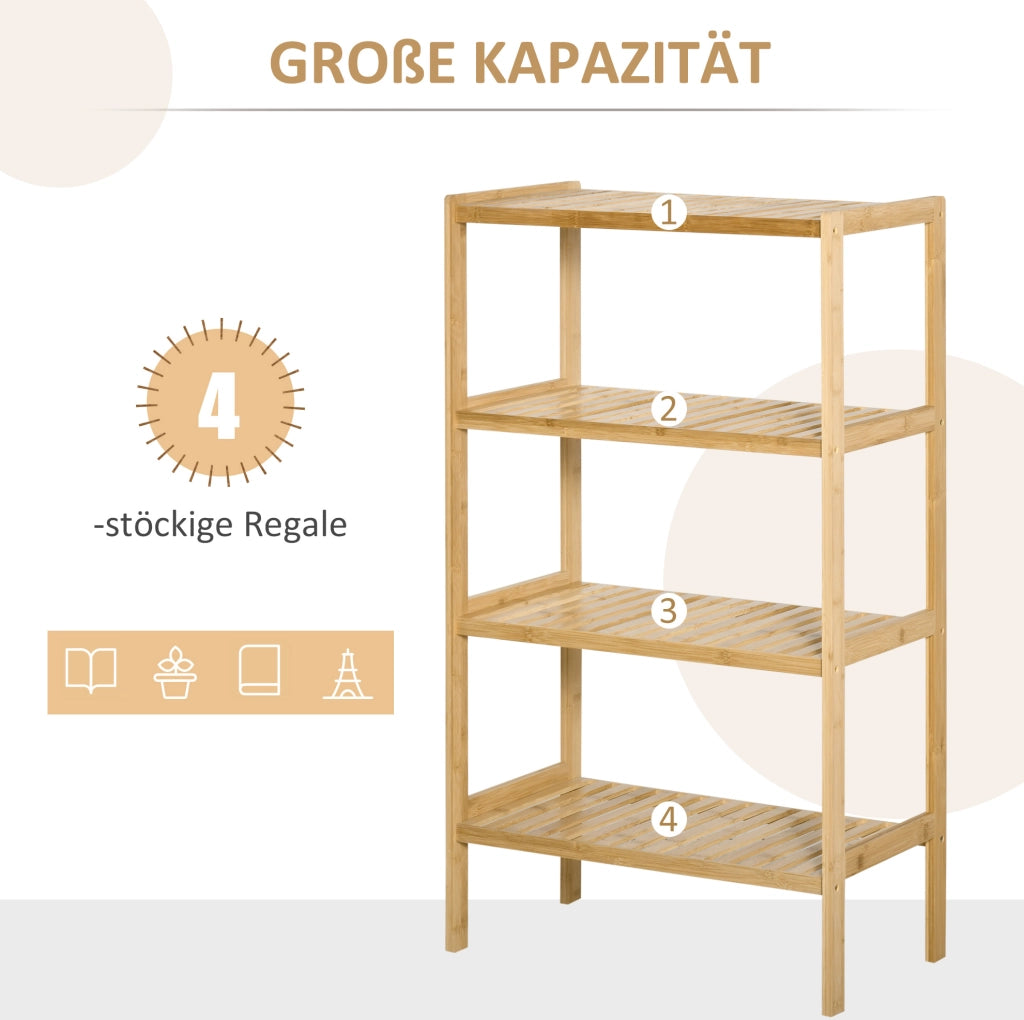 Scaffale in bambù naturale a 4 ripiani 62 x 33 x 112 cm