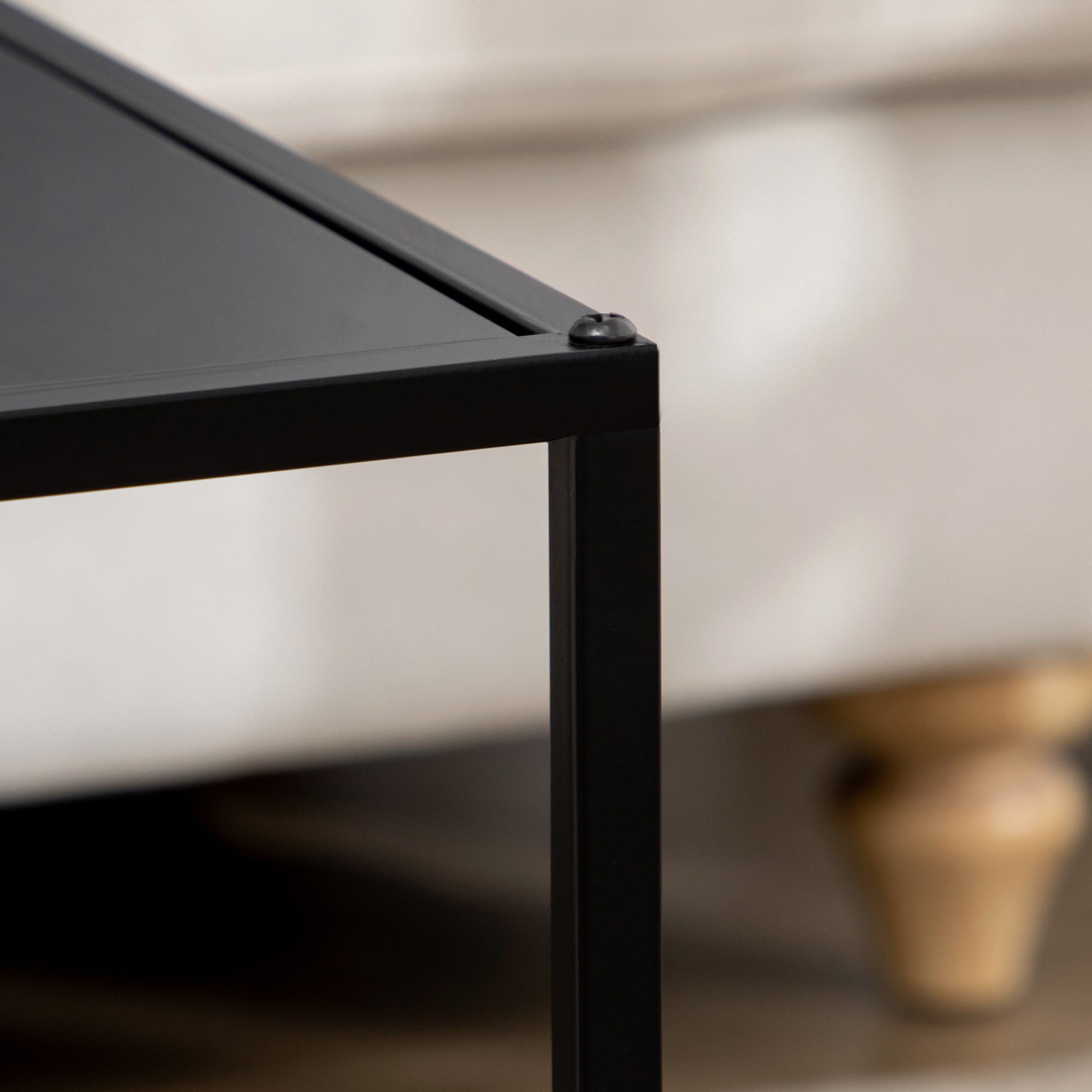 Set da 2 Tavolini da Caffè Impilabili Quadrati per  Soggiorno in Acciaio Nero