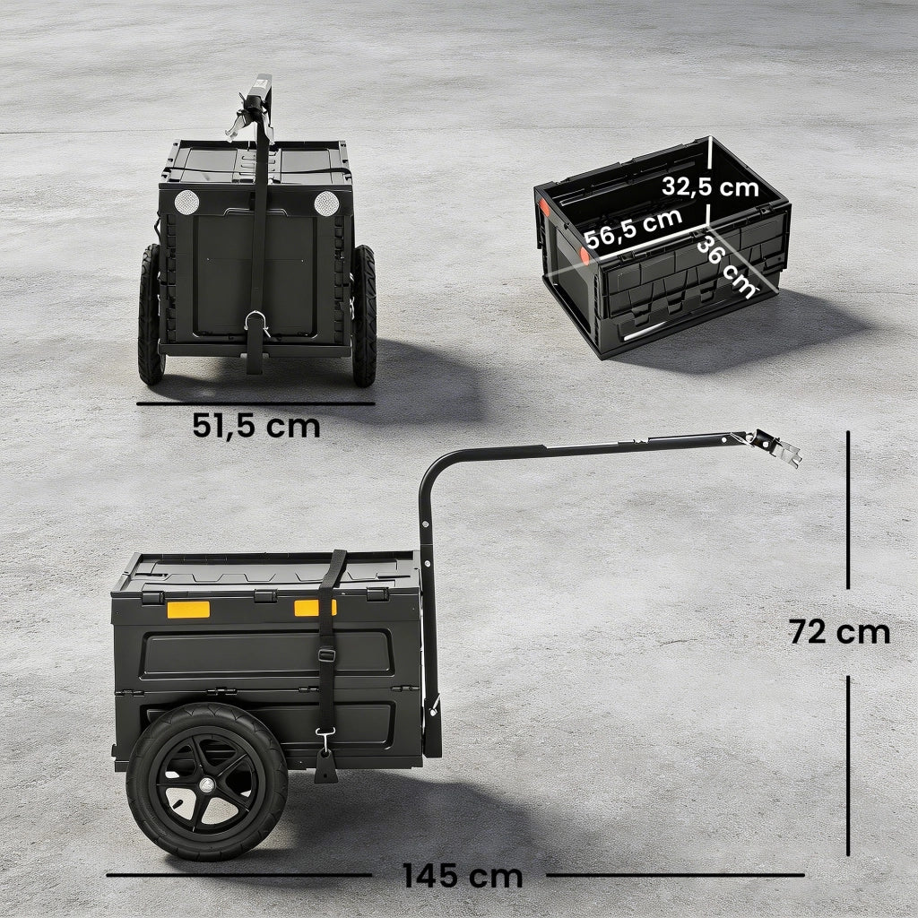 Carrello Trasporto Bici Pieghevole ¨C Zephmum ¨C Plastica 65L 145x51.5x72cm Nero