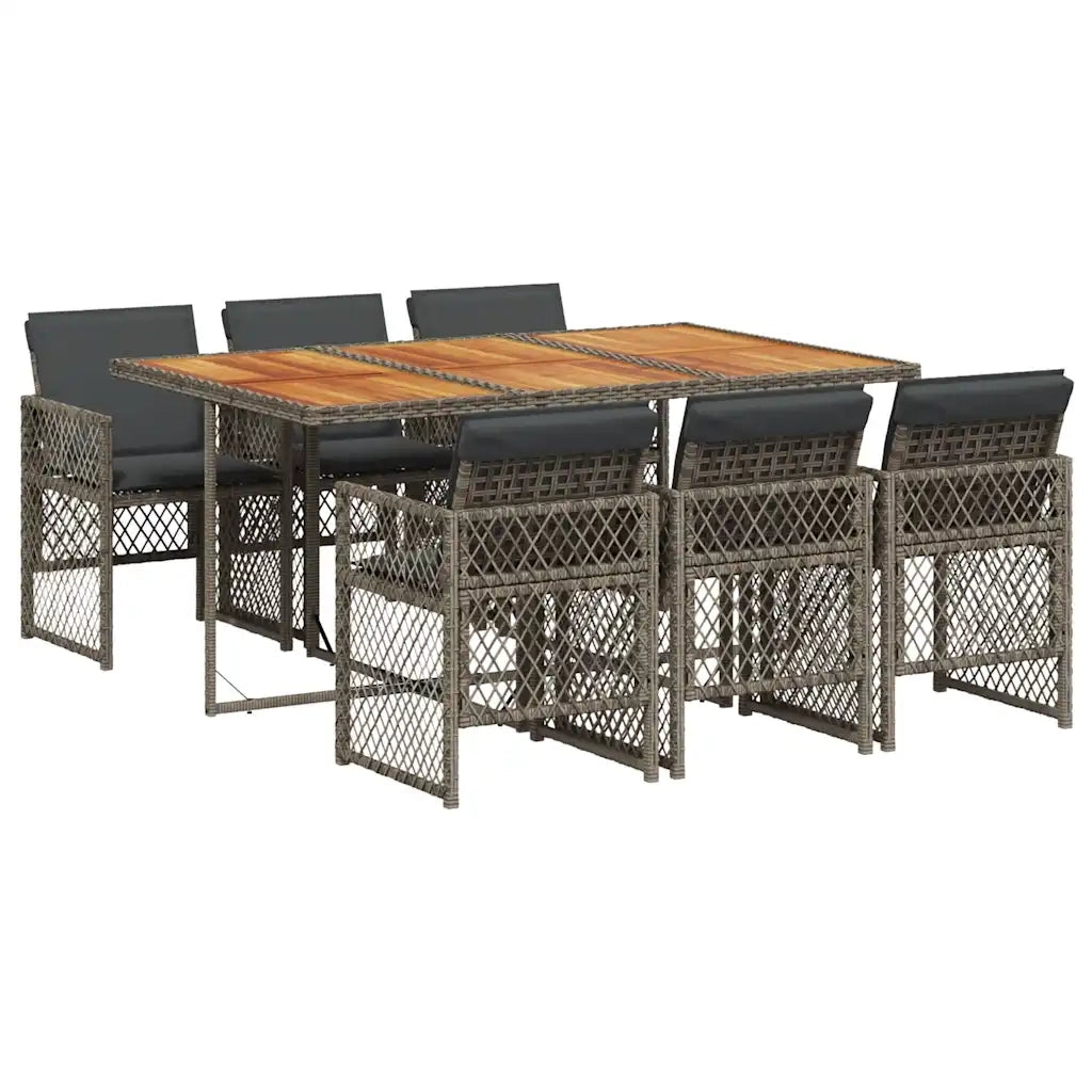 Set da Pranzo da Giardino 7 pz con Cuscini in Polyrattan Grigio 3210734