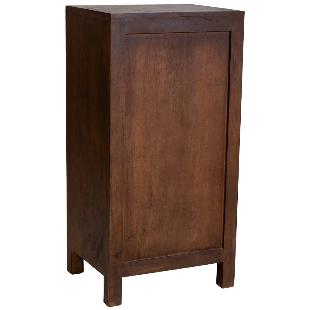 Cassettiera in legno marrone intagliato a mano, 45x40x100h cm