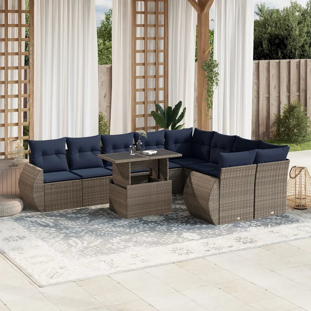 Set Divani da Giardino 10 pz con Cuscini Grigio in Polyrattan 3268761