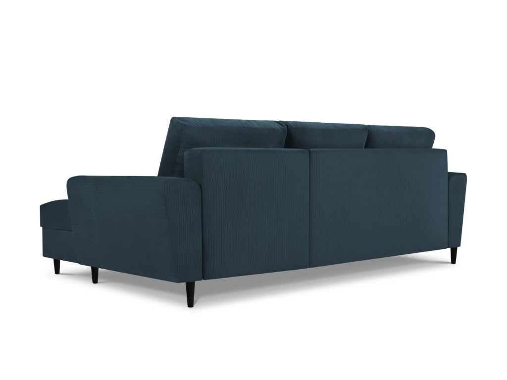 Cosmopolitan Design - Divano convertibile angolare destro con contenitore "Kyoto" 4 posti in velluto a coste blu scuro 