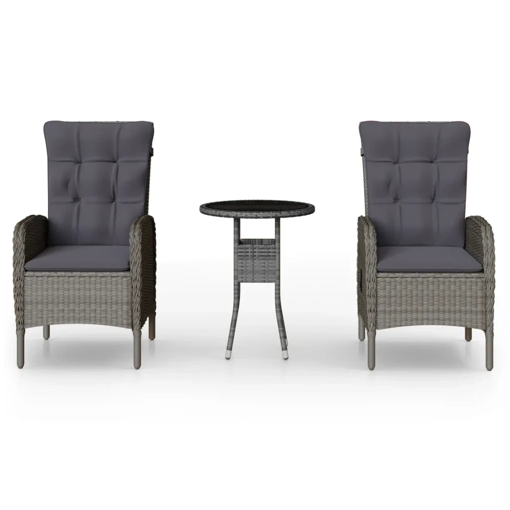 Set da Bistrot per Giardino 3 pz in Polyrattan Grigio 3058542
