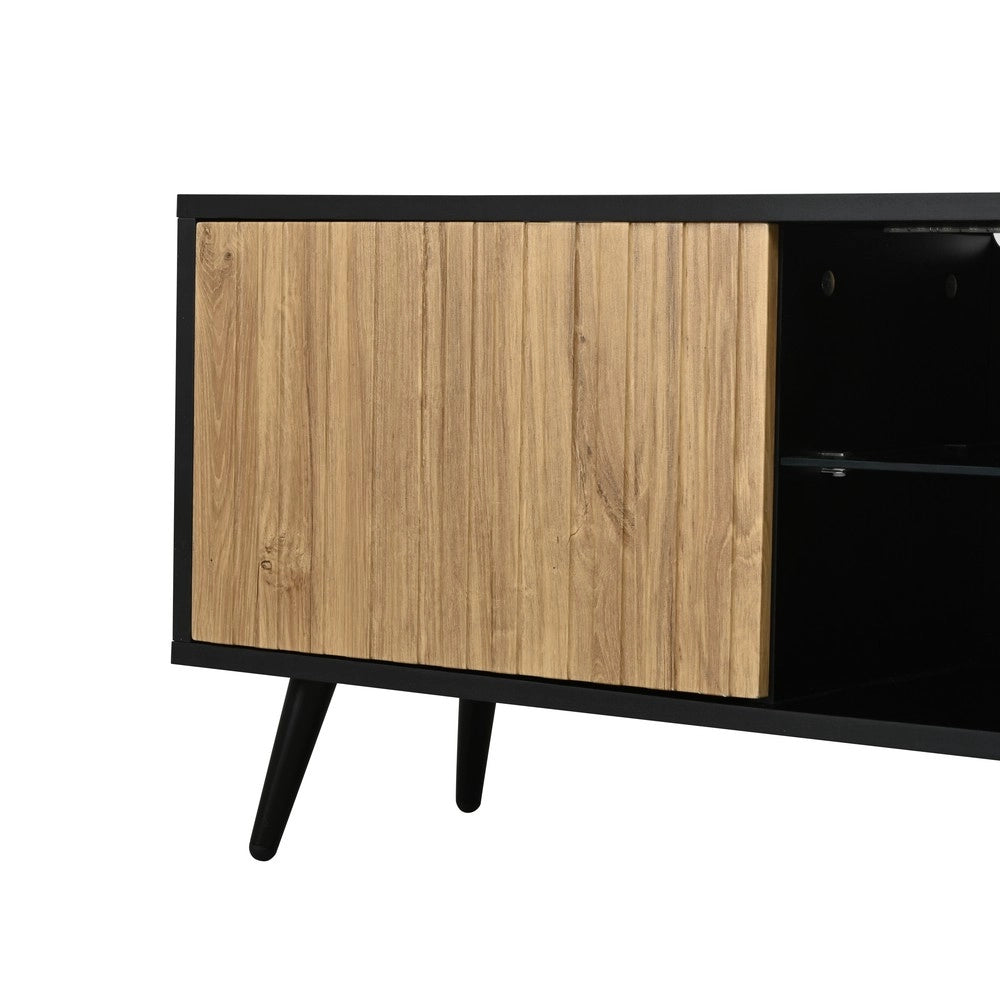 Mobile TV LED Lowboard ¨C Xylo ¨C Legno Naturale e Nero, 175x31x43 cm, Vetro Temperato, per 75 Pollici