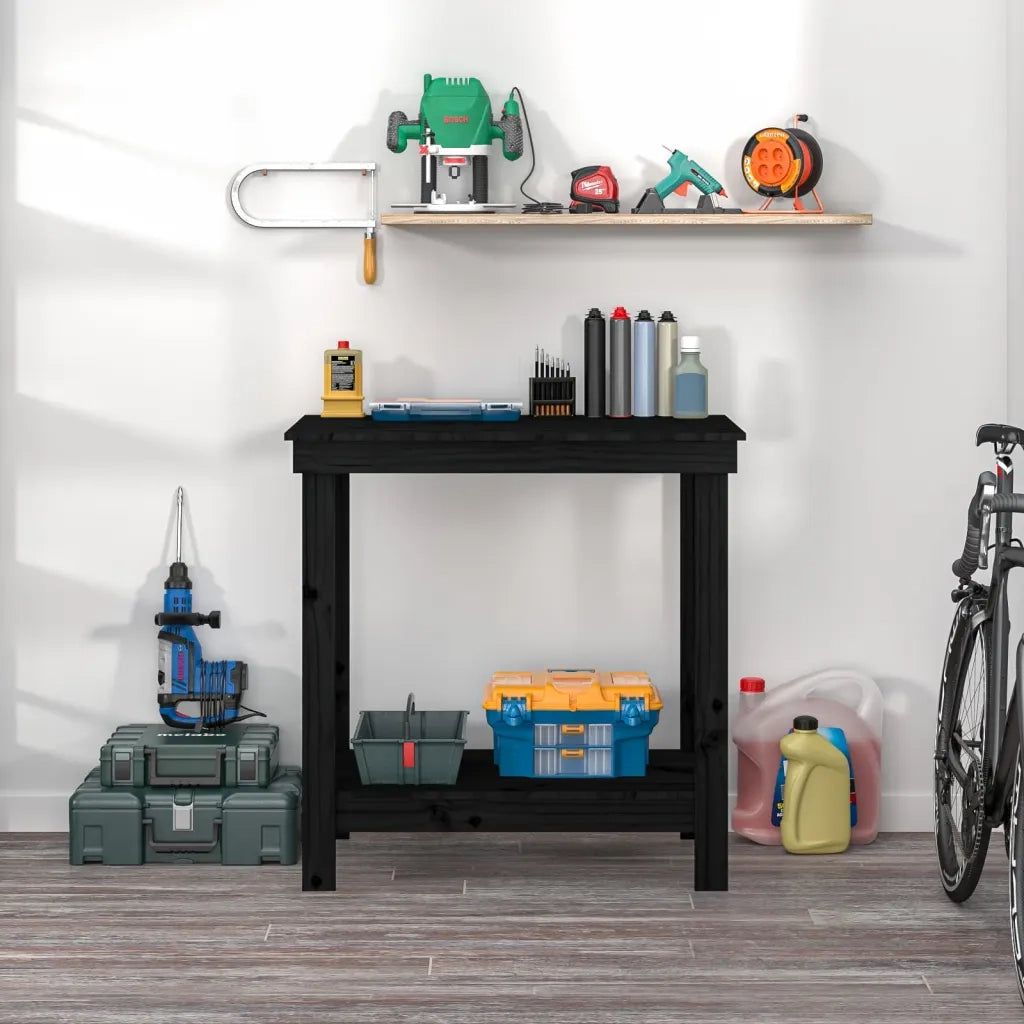 Banco da Lavoro Nero 80x50x80 cm in Legno Massello di Pino 822500