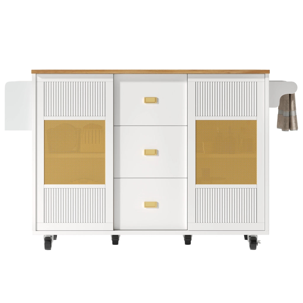 Isola da cucina mobile con piano ribaltabile, 146,85x70x90 cm, bianca, MDF e metallo