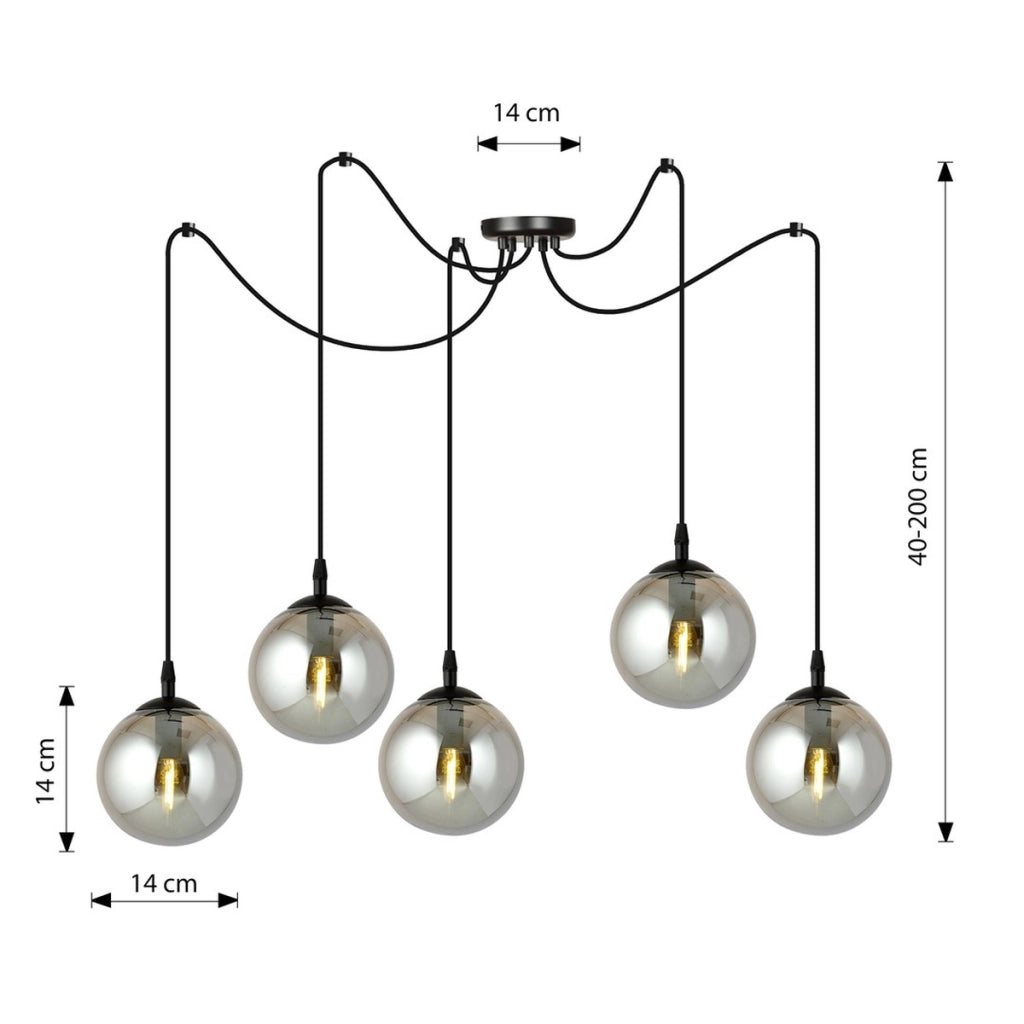 Lampada a sospensione GIGI con struttura in acciaio nero e diffusori in vetro