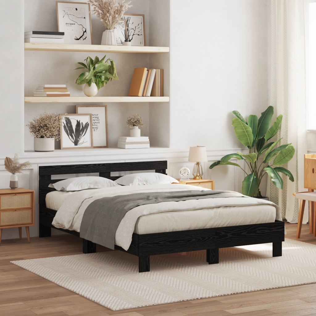 Struttura Letto Nera Quercia nera Legno 140 x 190 cm Durevole