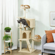 Albero tiragraffi per gatti 160 cm con amaca, scala, cuccia e sisal, beige