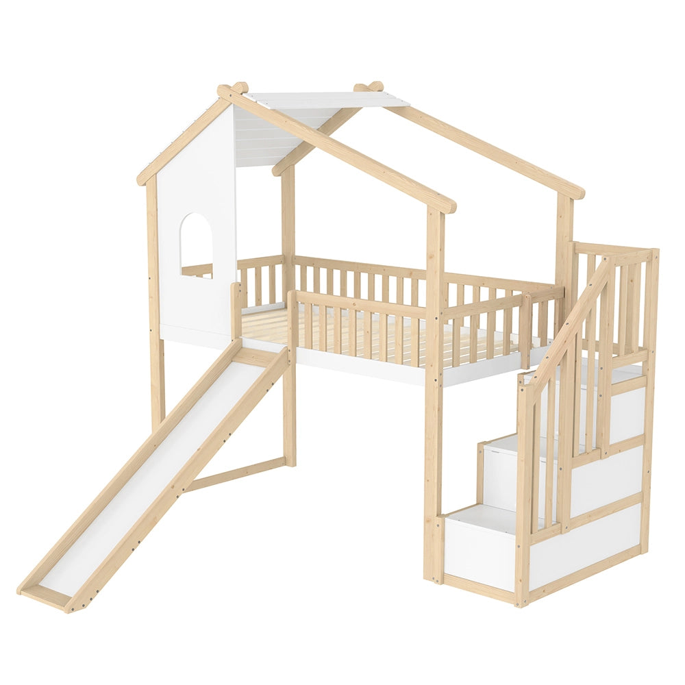 Letto casa bambini - Xylo - 90x200 cm scivolo naturale