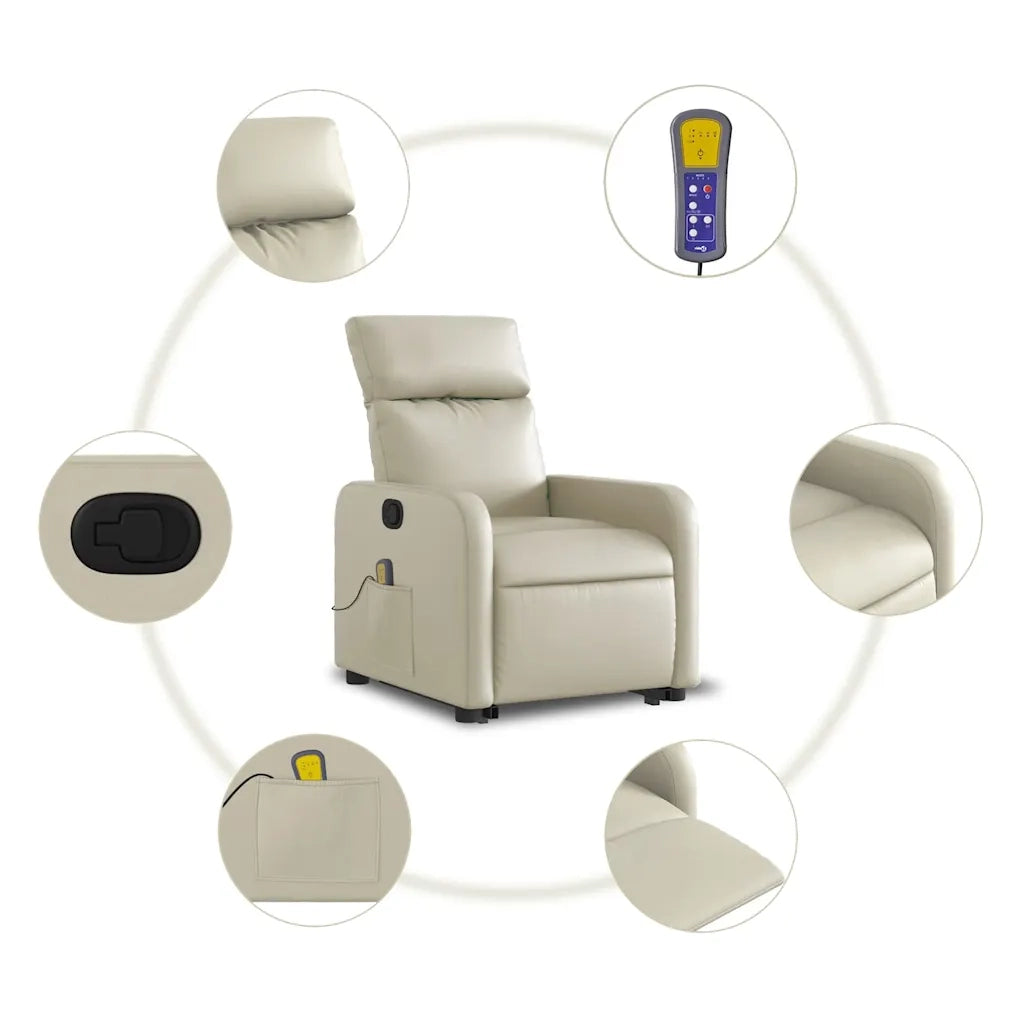 Poltrona | Sedia Relax Alzapersona Reclinabile Massaggio Crema Similpelle