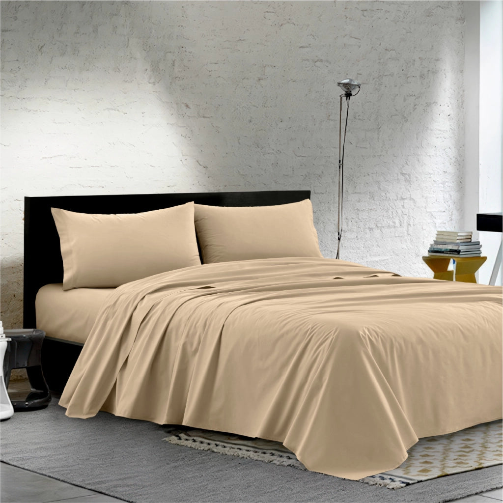 Completo Lenzuola Matrimoniale 100% Cotone Percalle 210 Tc Certificato OEKO-TEX Confezionato in Italia Lenzuolo con Angoli Maxi 30 cm, 2 Federe con Patella Tortora