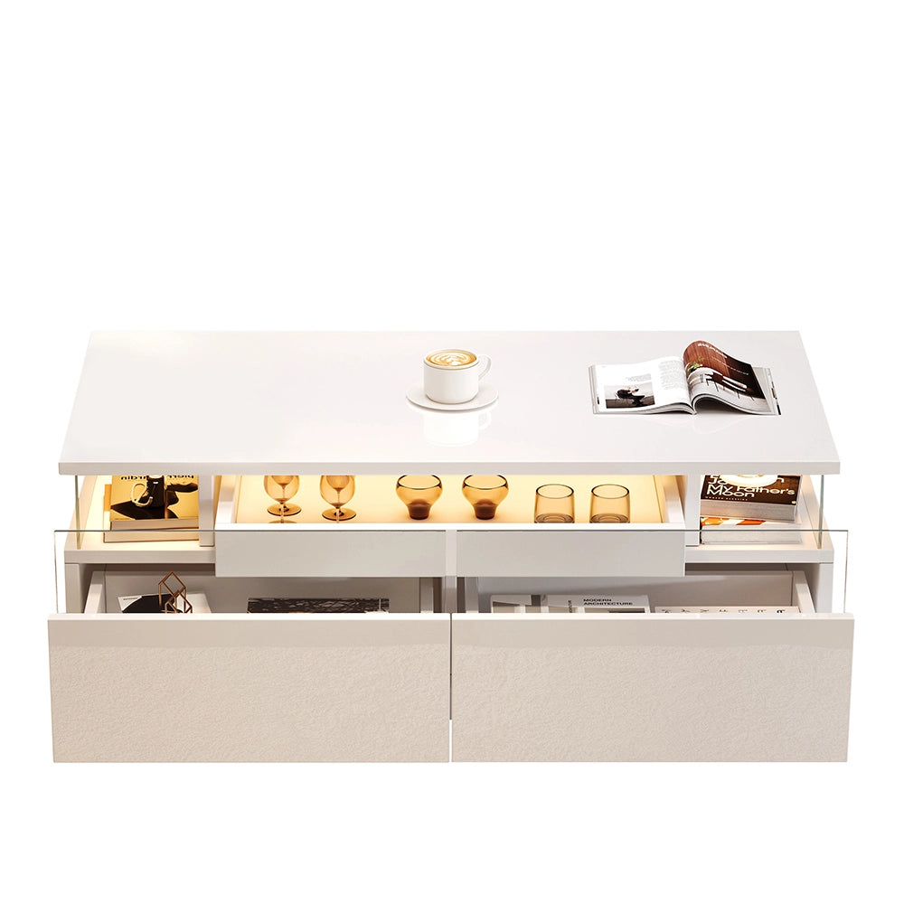 Tavolino moderno - Xylo - 90x45cm vetro temperato LED bianco