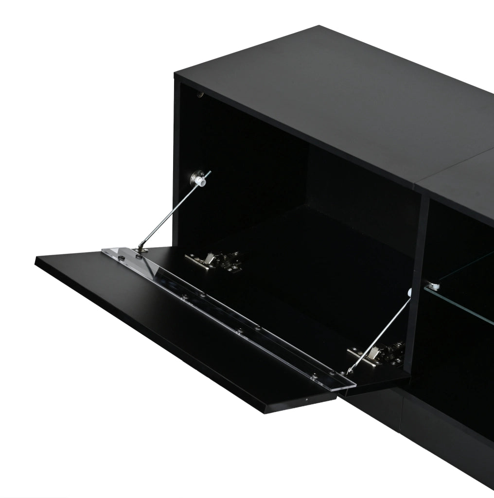 Mobile TV 160x35x44.5 cm con illuminazione RGB; piano lucido; truciolare; nero