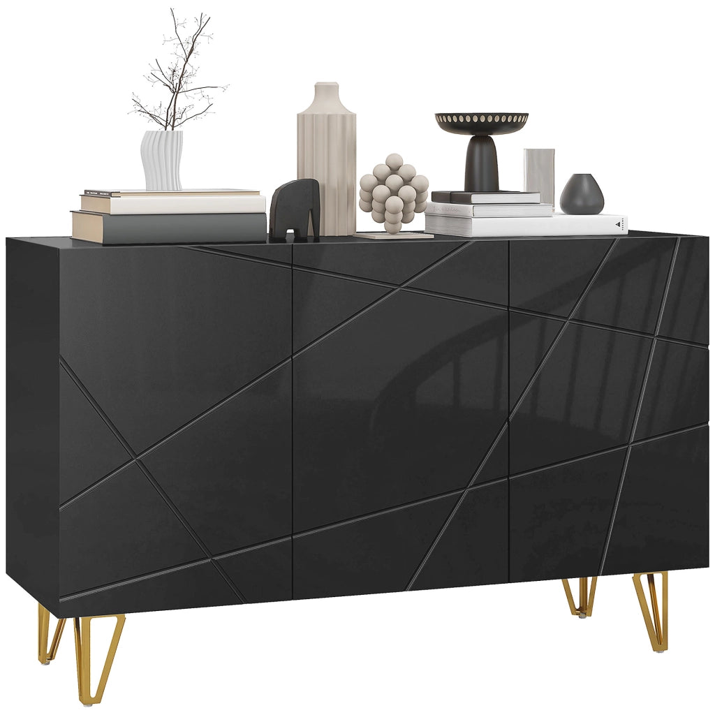 Mobile Contenitore con 2 Armadietti e Ripiano Regolabile, in Truciolato e Metallo, 120x40x75 cm, Nero e Oro