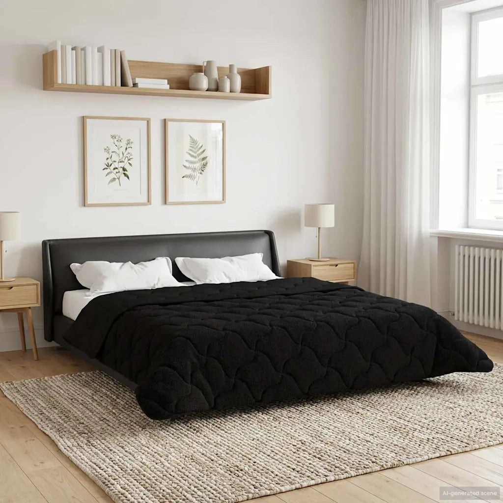 Piumone | Duvet Estivo Nero 200 x 240 cm Microfibra e Fleece Teddy