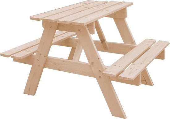 Tavolo da picnic in legno con panca – Tavolo e sedie per bambini 81x60x50 cm – Per interni e esterni – Mobili da gioco in legno duraturo e sicuro