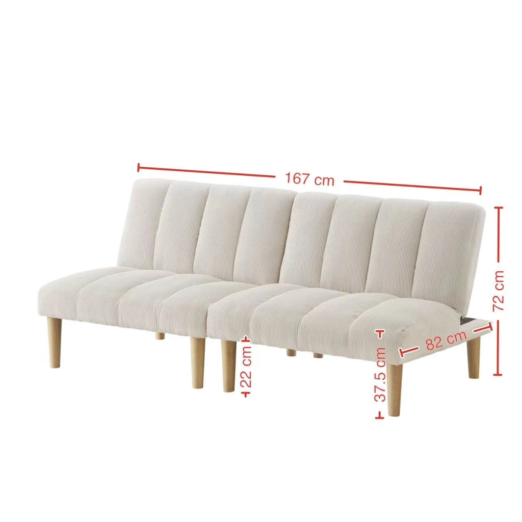 Divano letto a 2 posti 167 cm salvaspazio pieghevole in velluto a coste beige