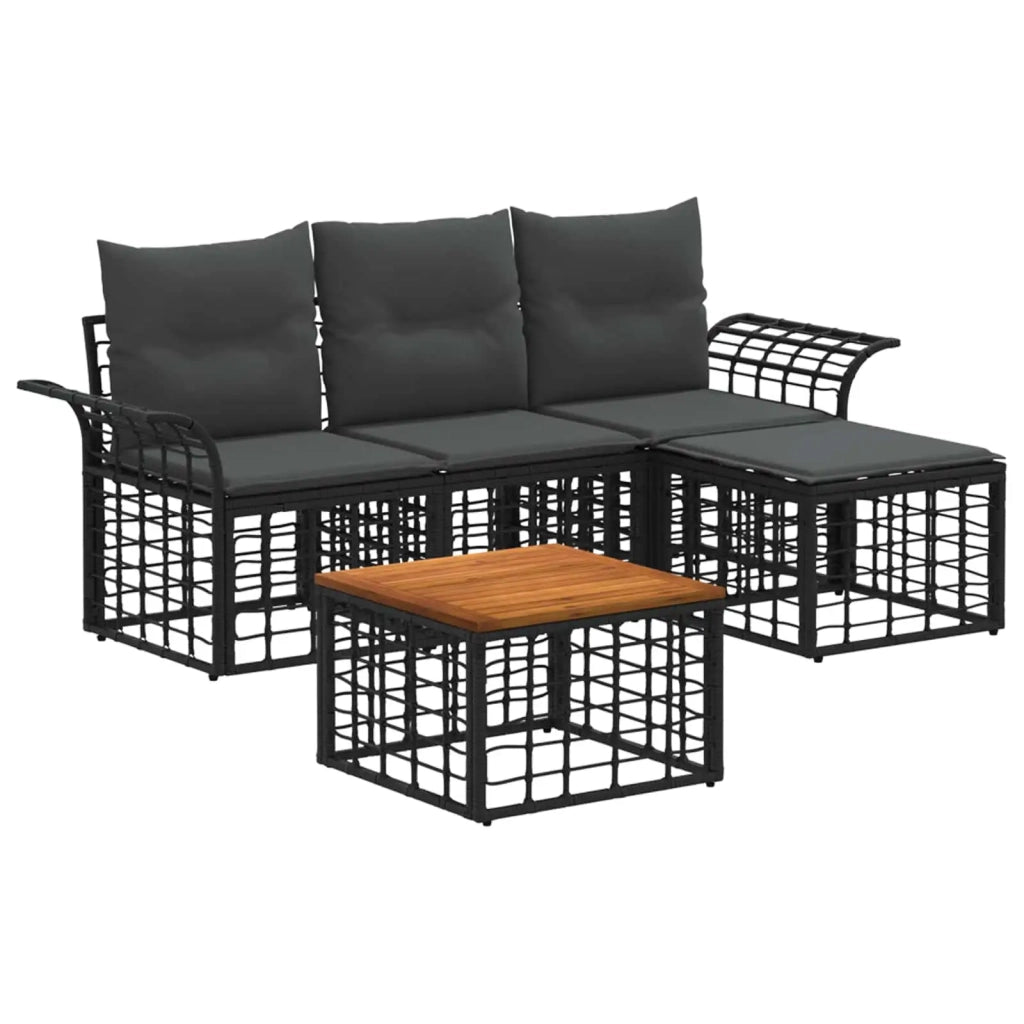 Set di divani da esterno 5 pcs Nero e Grigio scuro Poliestere 3437677
