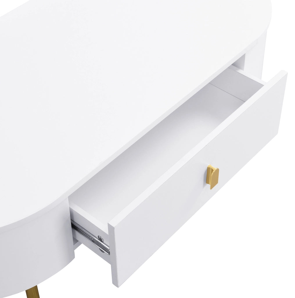 Tavolino da salotto 108x50x40 cm con 2 cassetti; MDF bianco e oro