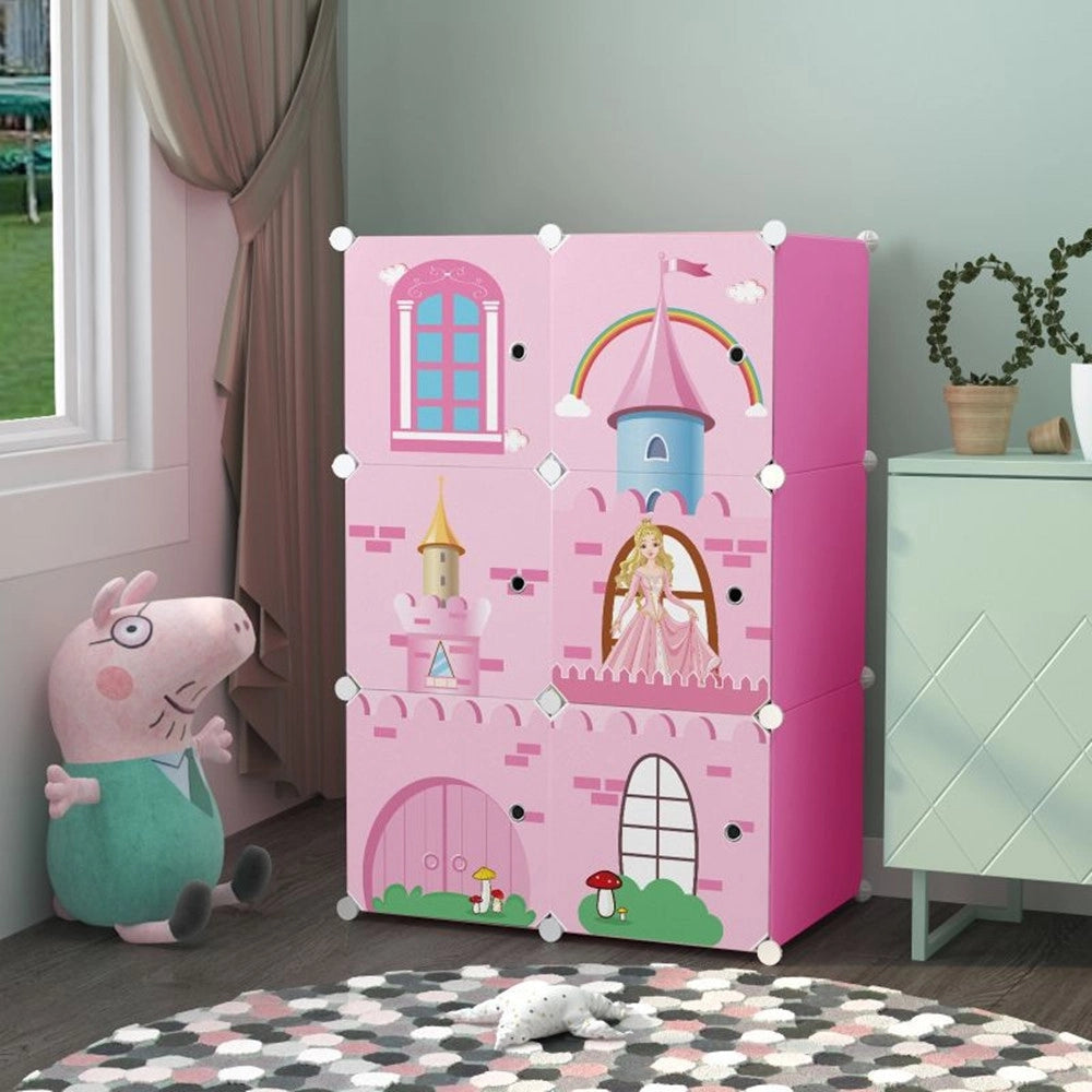 Trade Shop - Armadio Modulare Per Bambini Multiuso Portaoggetti A 6 Scomparti Cubi Con Ante Decorate -
