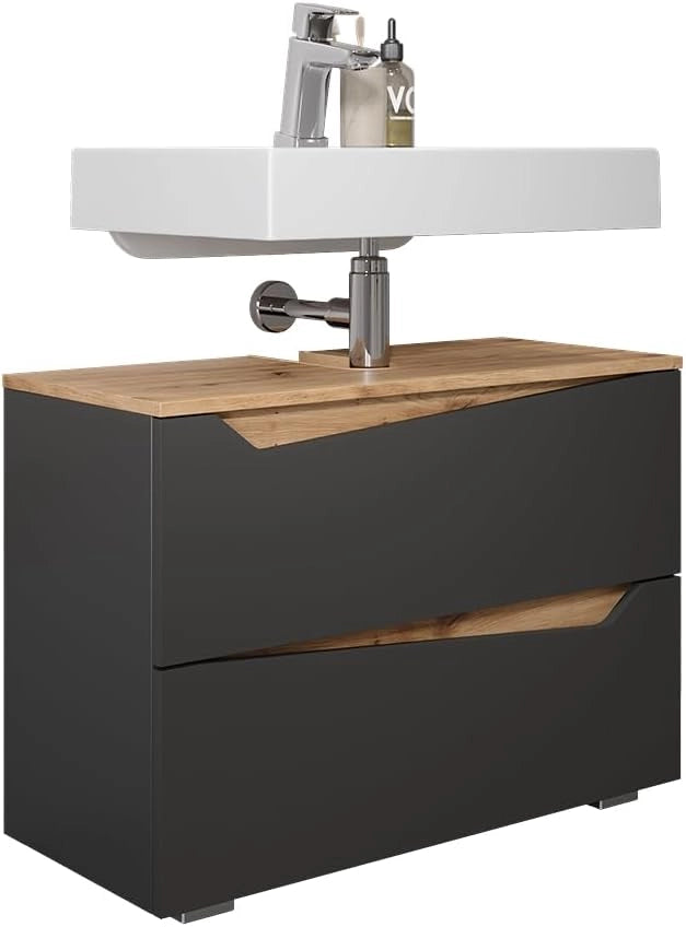 Mobile sottolavabo per bagno Marelle, Antracite/Artisan, 80 x 57.5 cm con 2 cassetti, adatto per l'installazione sotto lavabi standard