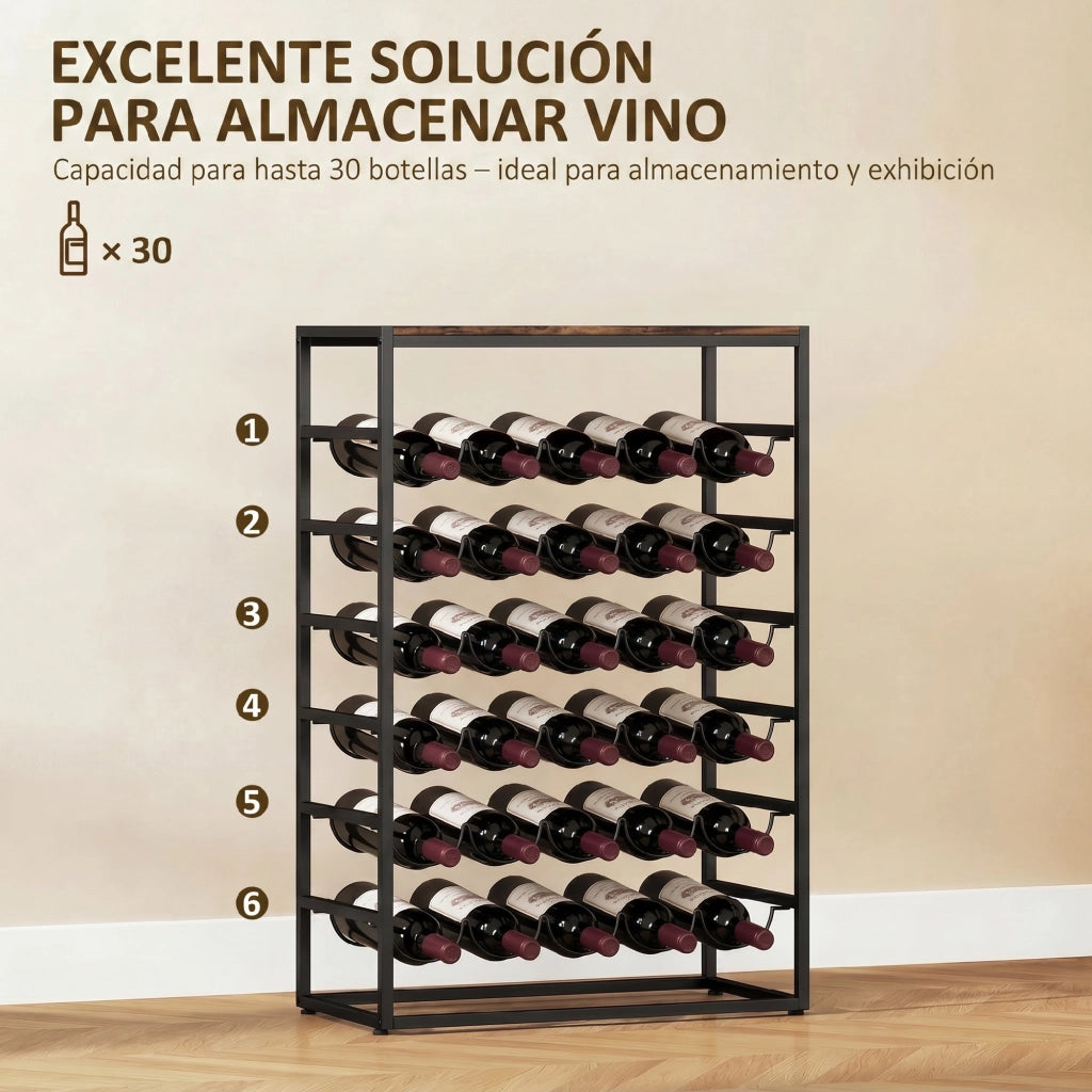 Portabottiglie 30 Bottiglie 6 Ripiani ¨C Xylo ¨C Effetto Legno Marrone Rustico 59x30x88,5cm