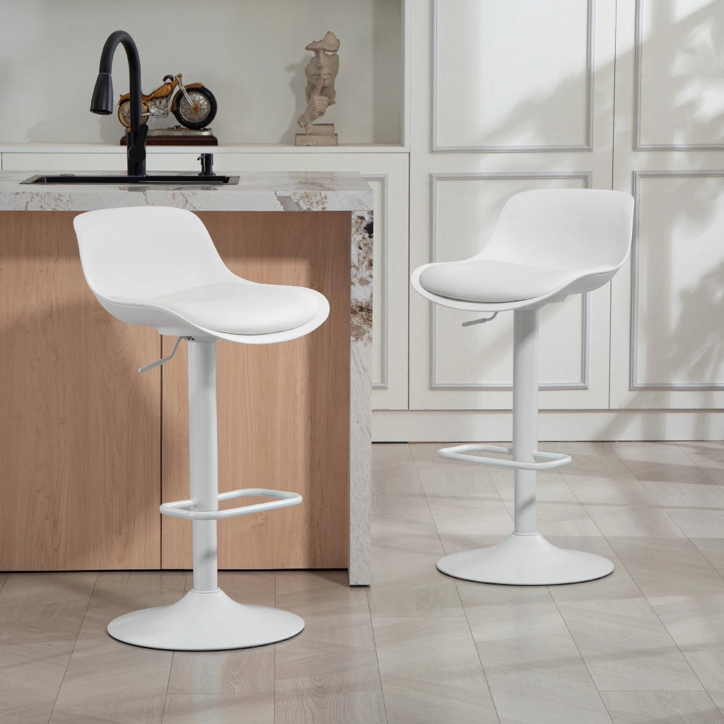 Set 2 Sgabelli da Bar con Schienale, Altezza Regolabile, Seduta Girevole in Pelle PU e Poggiapiedi, Bianco